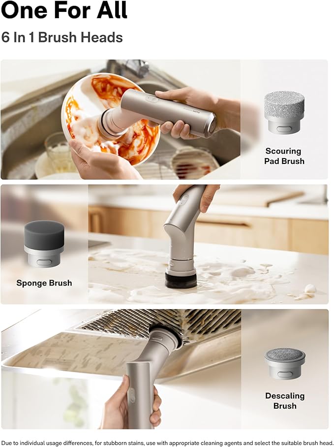 HOTO Handheld Short-Handle Electric Spin Scrubber, IPX7 Waterproof Cordless Scrubber Brush, Bathroom Cleaning Brush, Max 22 in-lb, with 9 Brush Heads for Bathroom, Shower, Kitchen, Sink, Tile