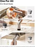 HOTO Handheld Short-Handle Electric Spin Scrubber, IPX7 Waterproof Cordless Scrubber Brush, Bathroom Cleaning Brush, Max 22 in-lb, with 9 Brush Heads for Bathroom, Shower, Kitchen, Sink, Tile