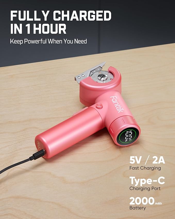 Fanttik C8 Nano Easyswap Cordless Electric Scissors with LED Display, Type-C Rechargeable Cardboard Cutter with 2 Blades, EasySwap Blade Change, LED Light, for Thin Cardboard Box Carpet Leather, Pink