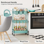 Green 3 Tier Rolling Cart Metal with Lockable Wheels, Three Tiered Craft Cart Organizer on Wheels, Utility Storage Carts for Art, Baby Supplies, Diaper Caddy, Snack, Pantry, Nail, Lash, Cleaning