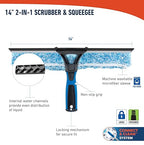 Unger Professional 2-in-1 Squeegee and Scrubber, 14” Window Cleaning Tool and 8’ Connect & Clean Pole, Essential Glass Supplies for Commercial and Residential Use, Microfiber Sleeve