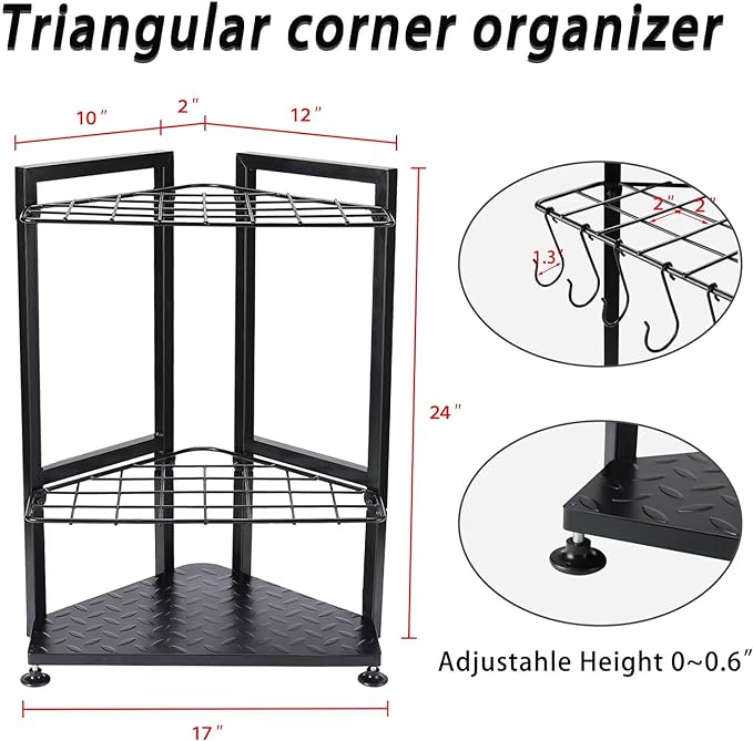 Garden Tool Organizer for Corner,Yard Tools Rack for Garage Storage Organization,Garage Tool Holder Free Standing No Mount.Heavy Duty and Solid Metal for Indoor and Outdoor Use.