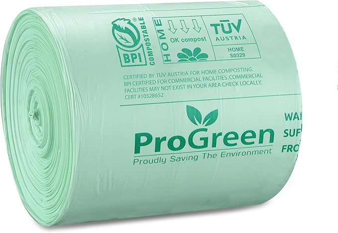ProGreen Compostable Trash Bags, Extra Thick, Compost Kitchen Bin Bags, Food Scraps Yard Waste Bags, ASTM D6400 BPI and TÜV AUSTRIA Certified (8 Gallon, Pack of 30)