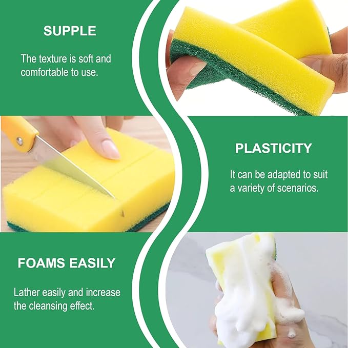 Cleaning Sponge,32 Pack Dual-Sided Dishwashing Sponge for Kitchen, Cleans Fast Without Scratching,Eco Safe on Non-Stick Cookware,Scrub Pads for Dishes,Pans All at Once