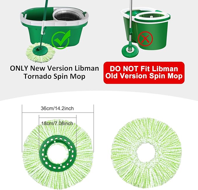 Tornado Spin Mop Head Compatible with Libman 𝐓𝐨𝐫𝐧𝐚𝐝𝐨 Spin Mop System, Machine Washable & Reusable for Libman Mop Head Replacement Refill for Libman Tornado Mop Head (4 Pack Green & White)