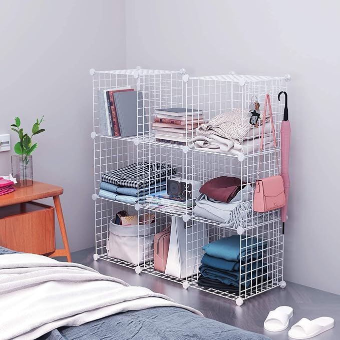 C&AHOME Wire Cube Storage, 8-Cube Organizer Metal C Grids Storage, Storage Bins Shelving, Modular Shelves, DIY Closet Cabinet Ideal for Living Room, Home, Office 24.8" L x 12.4" W x 48.4" H White
