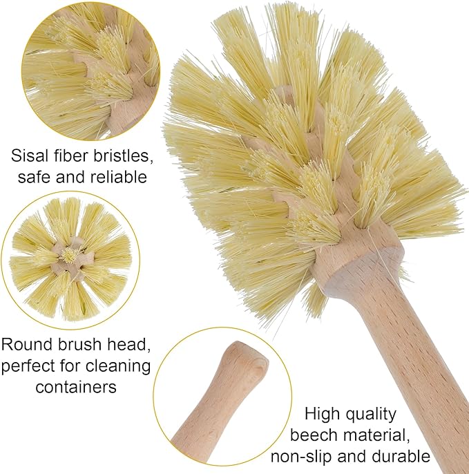 6 Pcs Bottle Brush, Natural Wood Dish Brush Scrub Brush with Long Beechwood Handle Bristles for Cleaning Bottles Mugs Jars Glasses Dishes Vases Pitchers, 13.78 x 2.6 Inches