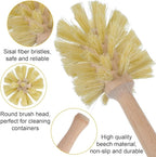 6 Pcs Bottle Brush, Natural Wood Dish Brush Scrub Brush with Long Beechwood Handle Bristles for Cleaning Bottles Mugs Jars Glasses Dishes Vases Pitchers, 13.78 x 2.6 Inches