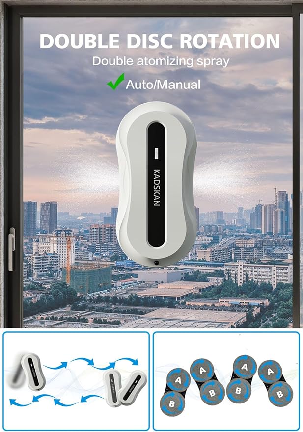 Window Cleaning Robot, Automatic Window Cleaner with Water Spray for Windows/Tiles/Class Door, Inside/Outside, 5600Pa Suction Power, 3.0 Path Planning, Remote Control