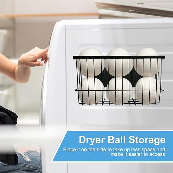Magnetic Dryer Ball Holder for Laundry Room Dryer Ball Organization, Magnetic Lint Bin for Laundry Room Wool Dryer Ball Organizer, Iron Dryer Ball Container for Laundry Room Storage（Black）