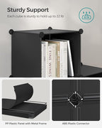 SONGMICS 6 Cube Storage Organizer, Modular Bookshelf, DIY Closet Organizers and Storage, Plastic Stackable Shelves, 14.6 x 13 x 13 Inch Cubes, with Feet and Rubber Mallet, Black ULPC206B01