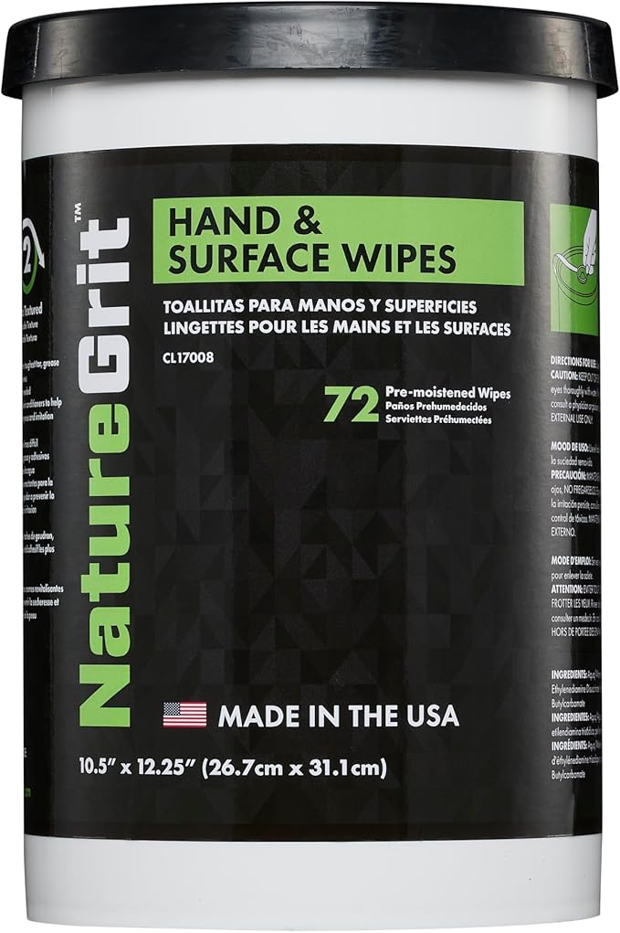 NatureGrit Hand & Surface Wipes: Heavy Duty Grease & Grime Removal, Degreaser Wipes for Mechanics, Workshop Use (1)