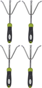 Garden Guru Hand Cultivator - Stainless Steel Hand Rake Soil Tiller with Ergonomic Handle, Great for Gardening, Cultivating, Loosening and Weeding (4 Pack)