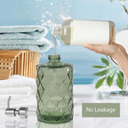 12Oz Green Glass Soap Dispenser with Stainless Steel Pump, Refillable Kitchen Liquid Hand Soap Dispenser with Diamond Design, for Dispense Hand soap, Dish Soap, Lotion, Bathroom, Countertop, Hotel