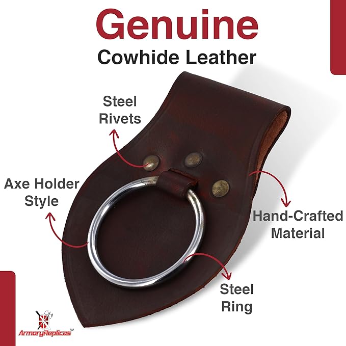 Armory Replicas - Genuine Rawhide Leather Universal Axe Frog - Medieval Hand Crafted O-Ring Funcitonal Outdoor Costume LARP Weapon Holder