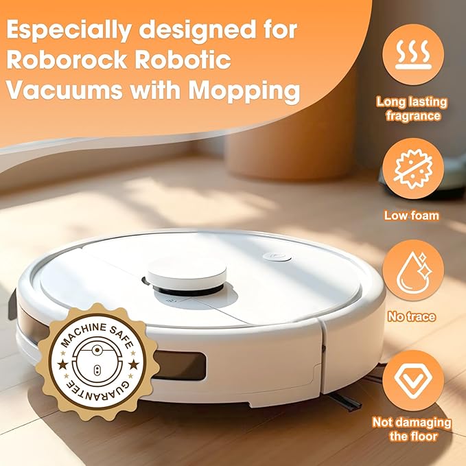 Sweet Orange Scent Floor Cleaning Solution,2-Pack 16.23oz,Compatible with All Roborock Mopping Robots (S7, S8, Qrevo, Q7, Q8 series),Deep Cleans Multiple Hard Floors,Streak-Free Shine,Eco-Safe