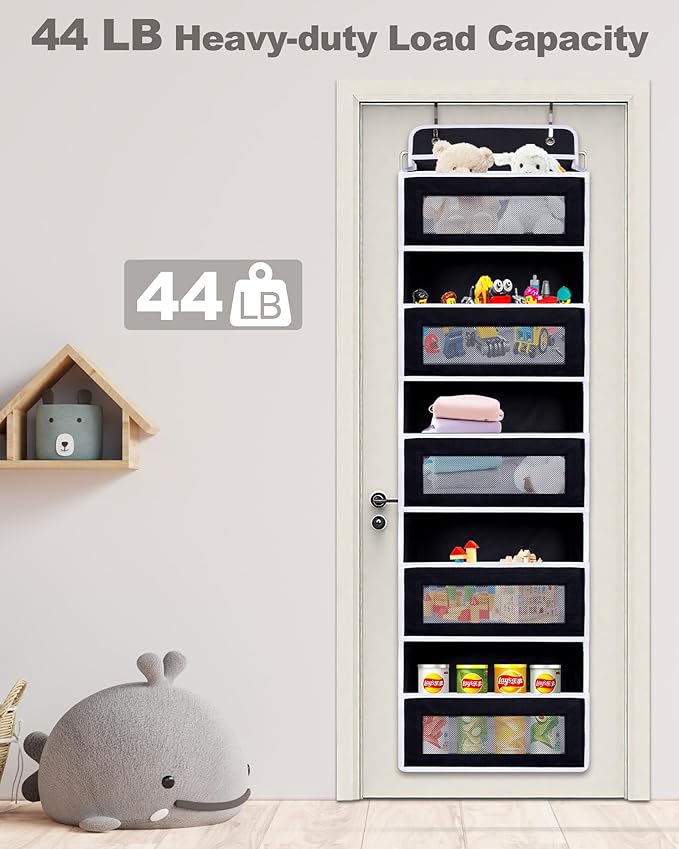 Over Door Hanging Storage Organizer, 5 Large Pockets, 10 Mesh Pockets,Black, 44 lbs Capacity (Black)