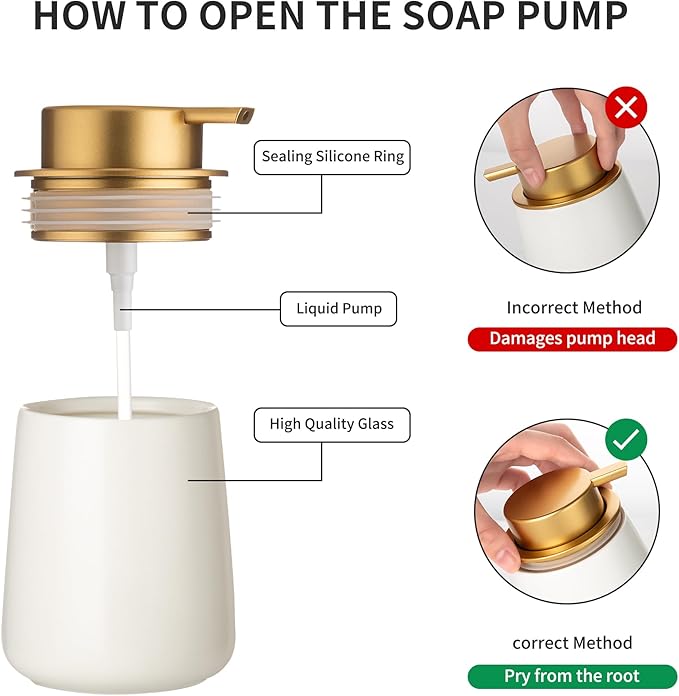 Enra Ceramic Soap Dispenser,12 oz Hand Lotion Dispenser with Gold Pump,Refillable Dish Soap Dispenser,Modern Liquid Soap Dispenser for Bathroom,Kitchen with Easy-to-Press Pump