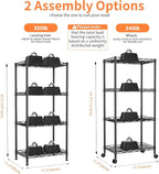 4-Tier Wire Shelf Metal Rack,Narrow Wire Shelving Unit 17.3" Wx11.4 Dx44.3 H,Height Adjustable Storage Pantry Shelves with Lockable Wheels for Kitchen,Laundry,Office,Bathroom Or Small Spaces