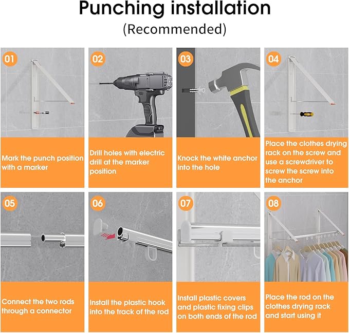 Clothes Drying Rack Retractable, Wall Mounted Clothes Hanger Rack for Laundry Room, Laundry Drying Rack with Clothes Rod Space Saving Closet Organizer Aluminium (White, 2P)