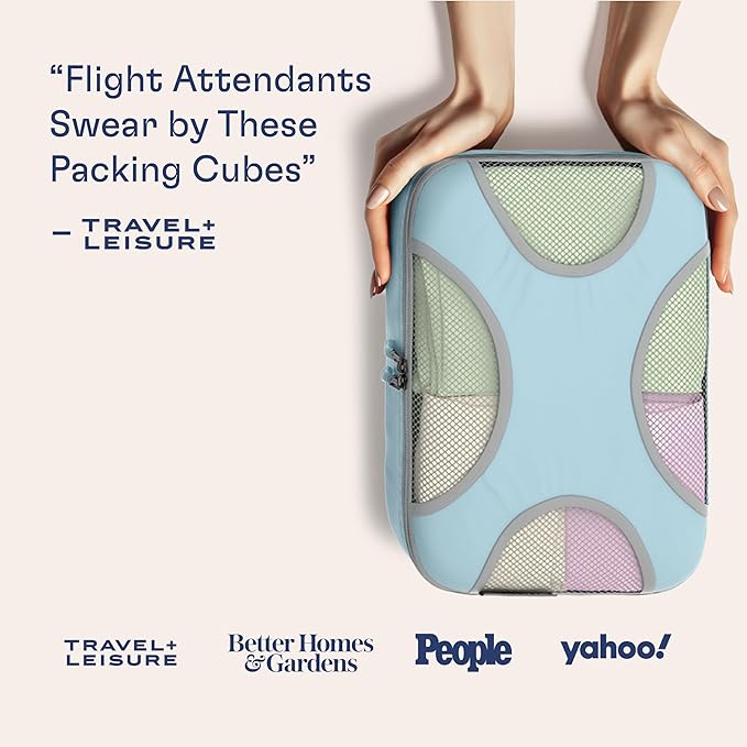 Shacke Premium 5 Packing Cubes Set - Lightweight Mesh Travel Luggage Organizers with Laundry Bag, 5-Piece Suitcase Storage System (Sky Blue)