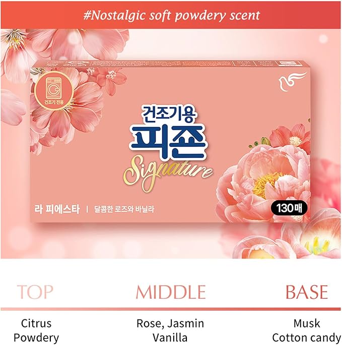 Pigeon Signature Dryer Sheets Laundry Fabric Softener, Vanilla & Rose, La Fiesta, Reduce Static Cling, Eliminate Strong Odor, Infused with Flower Essence, Safe for All, 130 Counts