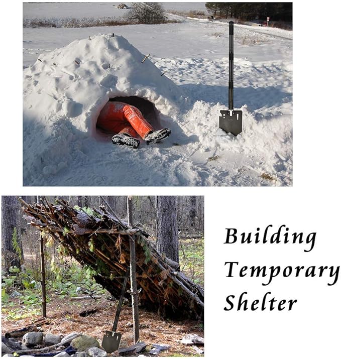 iunio Camping Shovel,Shovel Folding, Portable, Multitool, Foldable Entrenching Tool, Collapsible Spade, for Backpacking, Trenching, Hiking, Survival, Car Emergency