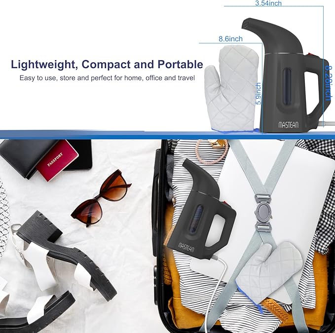 Steamer for Clothes Wrinkle Removes, Portable Handheld Garment Steamer, Clothes Hat Steamer for Home and Travel with Automatic Shut-Off Safety Protection,180ML,800W (Dark Grey)