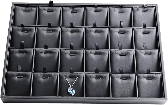Oirlv Black Leather 24 Grid Jewelry Insert Tray Necklace Pendant Display Tray Jewelry Drawer Organizer（Pack of 1）