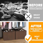 SpaceAid Shoe Organizer for Closet, 2 Pack Foldable Shoe Storage Containers Baskets Boxes Bins w/Adjustable Dividers, Fits 16-32 Pairs, Brown