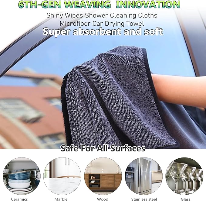 Shiny Wipes Cleaning Cloths,3pcs Shiny Bath Drying Towels,Shower Doors Drying Towels,16*16in Streak Free Glass Window Car Mirror Super Absorben Microfiber Cleaning Cloths (3pcs grey 16*16″)