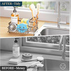 Consuemst Sponge Holder for Kitchen Sink - Auto Draining Sink Caddy Organizer with Detachable Rack, High Brush Holder, Kitchen Countertop Storage Accessories, Sand Nickel