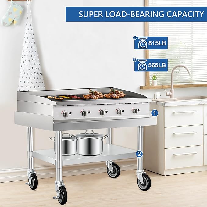 HARDURA Stainless Steel Equipment Work Stand 30" x 36" Prep Table with Under Shelf and Caster for Commercial & Workplace, Home, Hotel, Garage