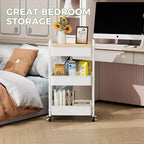 3 Tier Rolling Cart with Table top, Metal Rolling Utility Cart on Wheels, Sturdy Storage Organizer Cart with Hooks for Office, Classroom, Kitchen and Bathroom (White)