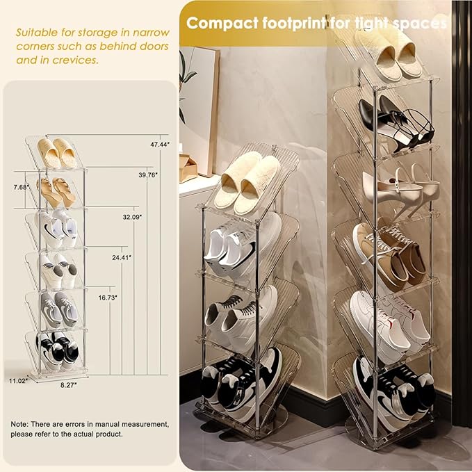 Tumecos 6-Tier Plastic Detachable Shoe Rack,Vertical Shoe Storage Organizer Holder,Free Standing Shoe Racks,Stackable Storage Shoe Cabinet,Narrow Shoe Shelf for Entryway or Bedroom,Space Saving