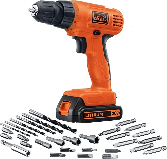 BLACK+DECKER 20V MAX POWERCONNECT Power Drill Cordless Drill Driver Electric Screwdriver with 30 Piece Bit Set and Drivers Kit, Battery and Charger Included (LD120VA)