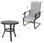 NUU GARDEN 3 Pieces Outdoor Bistro Set, 2 Patio Chairs with 20" Round Patio Table, Textilene Chairs and Iron Side Outdoor Table for Patio, Deck, Garden, Gray and Black