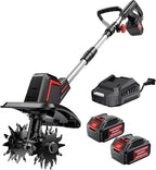 Upgraded Cordless Electric Tiller for Gardening, Total 8.0Ah Battery Powered Mini Cultivator with 2×4.0AH Batteries, 9" Width, 6.6" Depth, 48 Steel Tines Rototiller for Soil Cultivation
