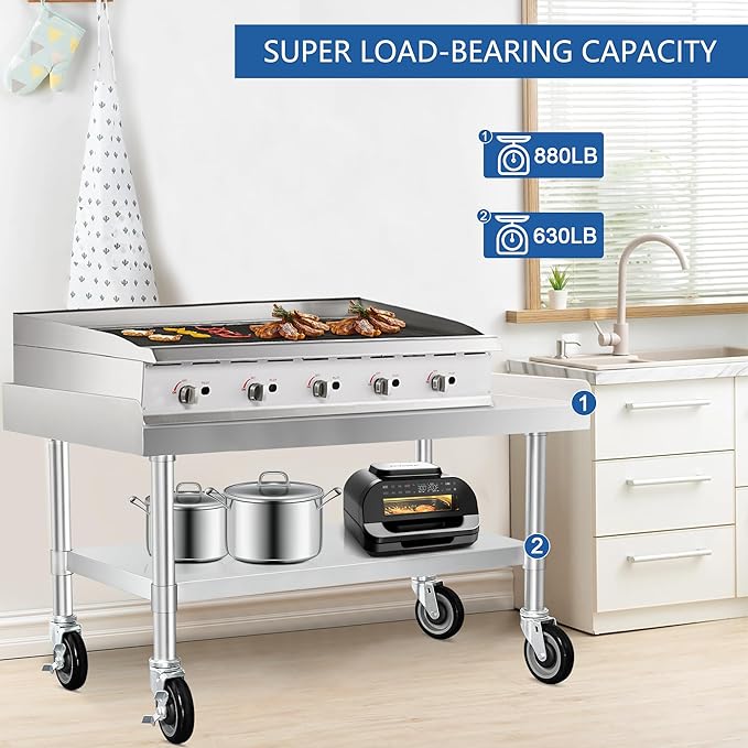 HARDURA Stainless Steel Equipment Stand Metal Prep Table with Casters 30"X 48" NSF 430 for Commercial Food Prep