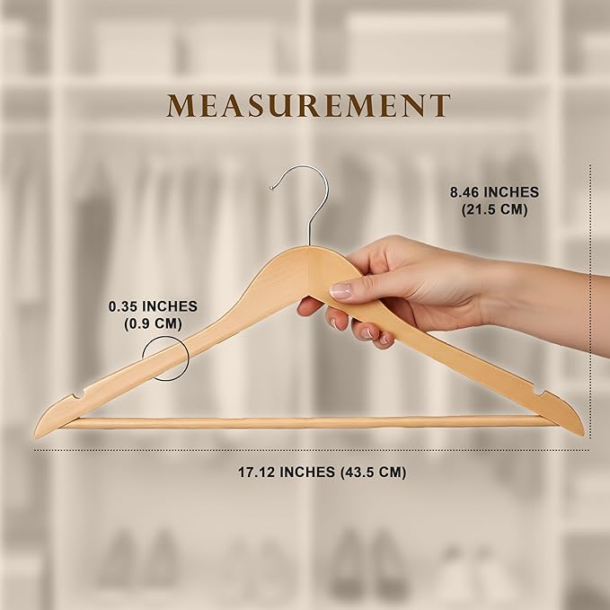 Utopia Home Premium Wooden Hangers 30 Pack - Heavy Duty & Durable Coat Hanger - Wood Hanger with 360-Degree Rotatable Hook - Clothes Hangers with Non-Slip Shoulder Notches For Shirts & Coats (Natural)