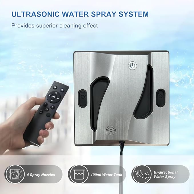 Window Cleaning Robot 6000Pa Suction Power Window Cleaner Robot with 4 Water Spray Intelligent Cleaning with App Control, Perfect for High-Rise Windows, Tiles and Glass Doors