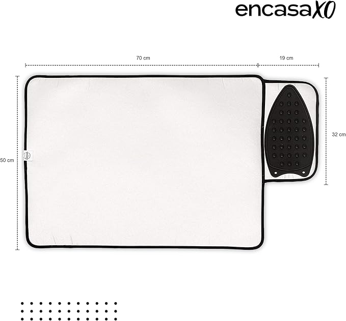 Encasa XO Ironing Mat/Pad - Metallic Silver (Small 28"x20") with 5mm Foam Padding & Silicone Iron Rest for Steam Pressing on Tabletop or Bed - Heat Reflective, Portable, Quilting