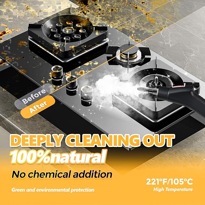 Handheld Steam Cleaner with 1200ml Large Water Tank & High Pressure - for Floors, Upholstery, Grout, Cars, Tiles, Windows, Kitchen