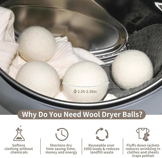 Wool Dryer Ball Holder Rack with 12 Dryer Balls Laundry Dryer Balls Reusable with 1P Storage Organizer Metal Set for Large Balls(2.6 to 2.75inch Dia) Reduces Static & Wrinkles,Saving Drying Time