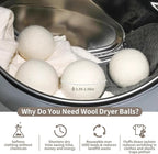 Wool Dryer Balls, 100% New Zealand Wool 12 Pack Reusable & Natural Fabric Softener Alternative Reduces Static Wrinkles Saves Drying Time, Ideal for Sensitive Skin Clothes(Brilliant White)