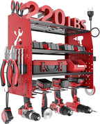 [2025 Upgraded] Power Tool Organizer Wall Mount with Charging Station, [5-Layer 220 LBS Heavy Duty], Metal Garage Tool Organizer Storage, Tool Battery Utility Racks for Room Garage Workshop Workbench