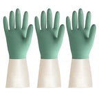 BOOMJOY Latex Cleaning Gloves, Heavy Duty Dishwashing Gloves, Reusable Medium Gloves for Kitchen, Bathroom, Gardening, Working, Pet Care - Green-Beige, 3 Pairs, Size M