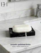 Natural Marble Soap Dish for Shower with Silicone Non-Slip Feet, Stone Drying Tray, Bar Soap Saver, Holder Container for Bathroom Decor Accessories(Black Marquina, Rectangular)