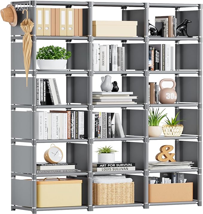 Mavivegue Bookshelf,18 Cube Storage Organizer,Extra Large Book Organizer,Tall Bookcase Shelf,Book Cases/Shelves,Grey Cube Shelf,Cubbies Closet Shelves for Bedroom,Living Room,Home,Office