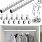 Tandefio Chrome Closet Rod 92 Inch with Oval Closet Rod 6 End Supports for Laundry Room Hanging Clothes Waterproof Shower for Curtains (Silver,2 Sets)